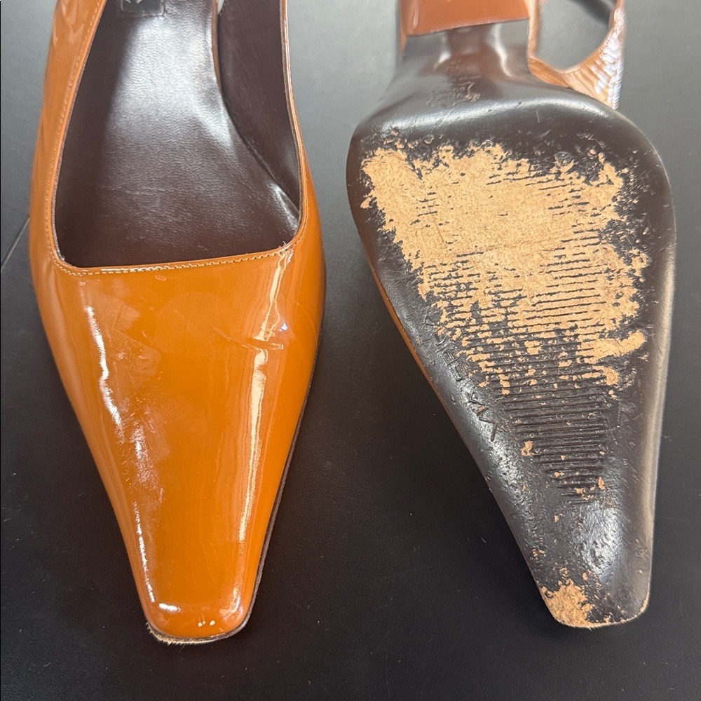 Via Spiga Women's Bright Orange Patent Heels - Picture 4 of 5